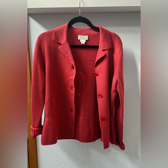 Talbots 100% Marino Wool Cardigan Size Medium Button Down Red Preppy Classic - Picture 3 of 8